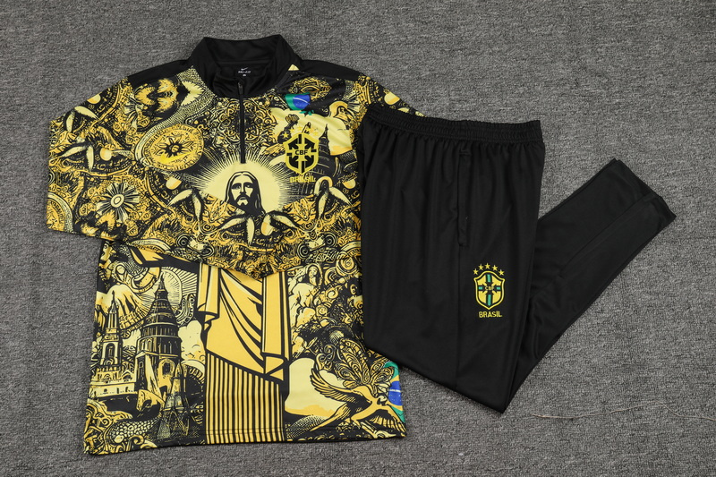 Brazil 24/25 KIDS long sleeved half zip training suit with top and pants