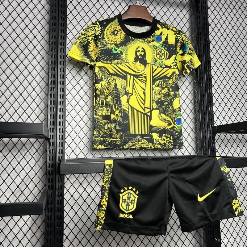 Brazil 2024 Kids Christ The Redeemer Yellow Special Jersey-Short sleeves+bottoms