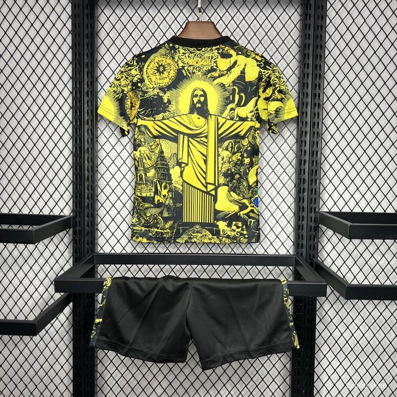 Brazil 2024 Kids Christ The Redeemer Yellow Special Jersey-Short sleeves+bottoms