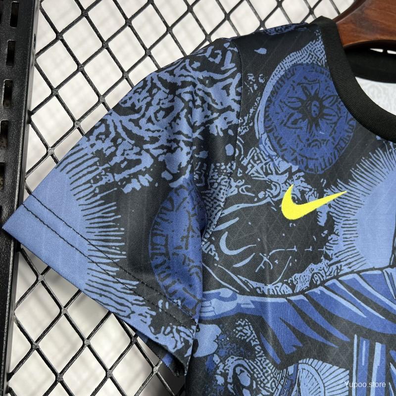 Brazil  2024 Kids Christ The Redeemer Dark Blue Special Jersey-Short sleeves+bottoms