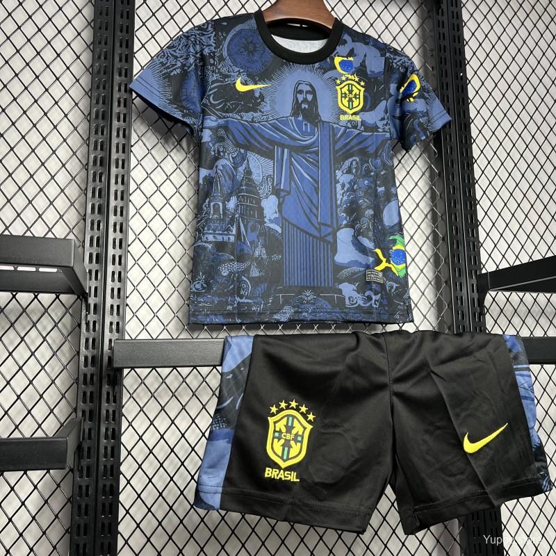 Brazil  2024 Kids Christ The Redeemer Dark Blue Special Jersey-Short sleeves+bottoms