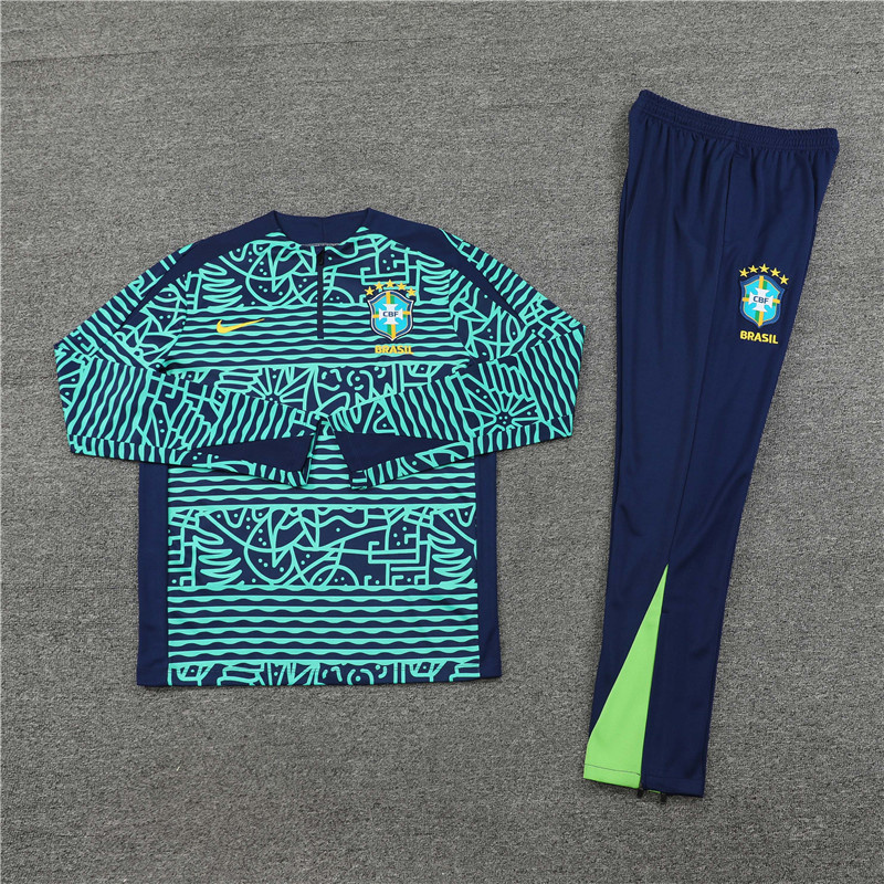 Brazil 24/25 adult long sleeved half zip training suit with top and pants
