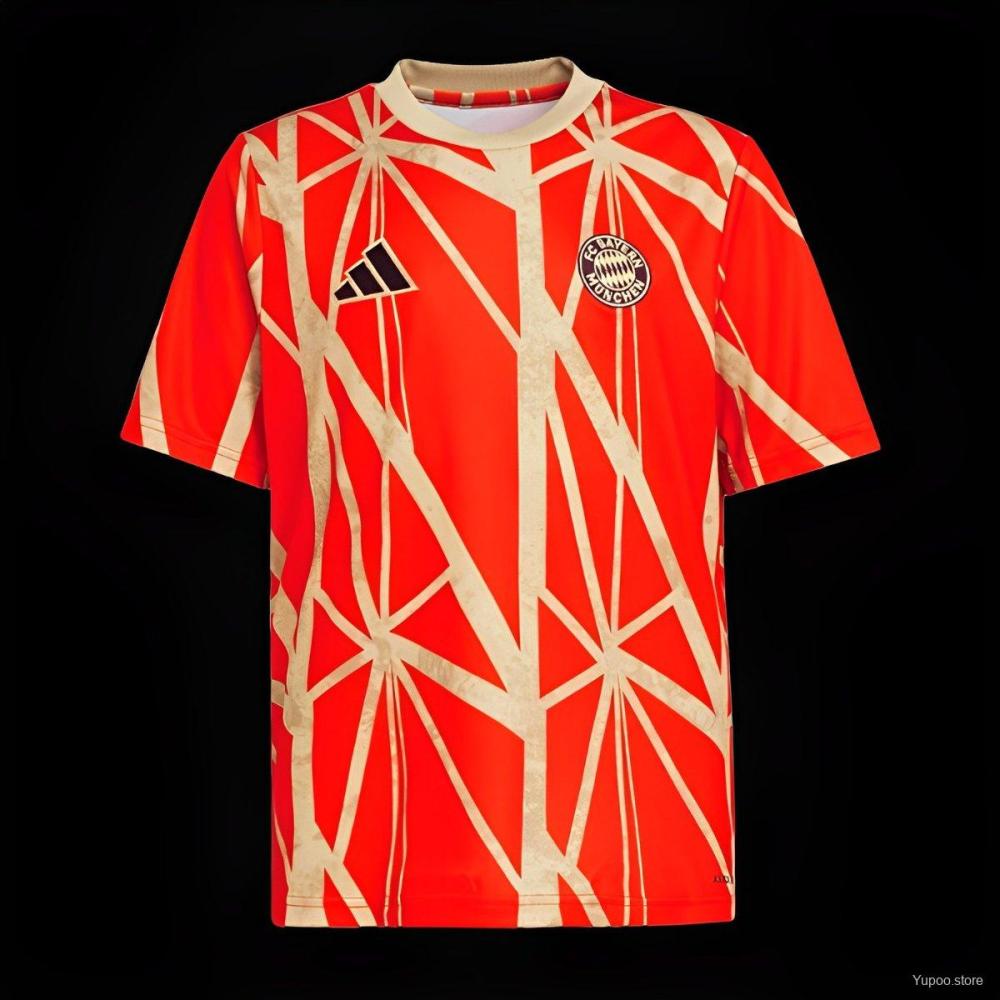 Bayern Munich 24/25 Light Red With Gold Cut-Out Pre-Match Jersey- Fans Version
