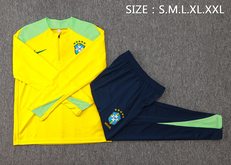 Brazil 24/25 adult long sleeved half zip training suit with top and pants