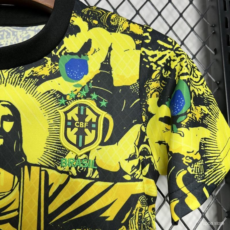 Brazil 2024 Kids Christ The Redeemer Yellow Special Jersey-Short sleeves+bottoms