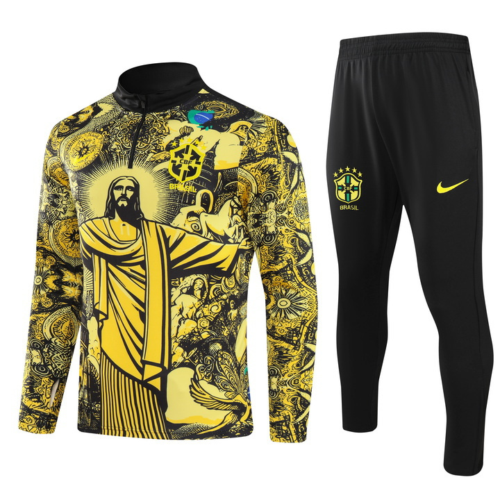 Brazil 24/25 KIDS long sleeved half zip training suit with top and pants