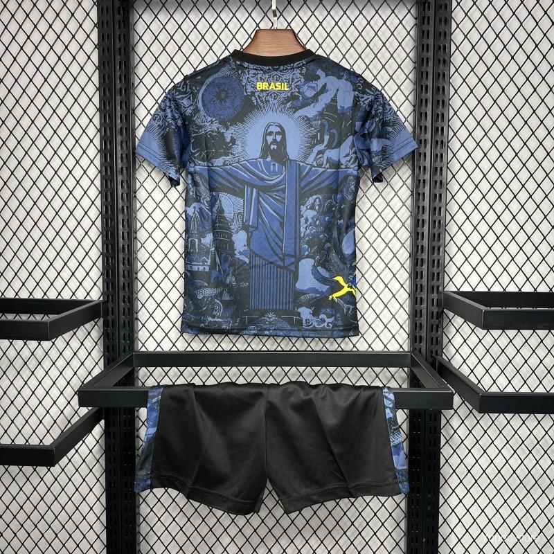 Brazil  2024 Kids Christ The Redeemer Dark Blue Special Jersey-Short sleeves+bottoms