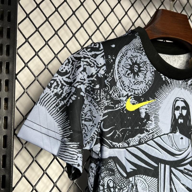 Brazil 2024 Kids Christ The Redeemer Grey Special Jersey-Short sleeves+bottoms
