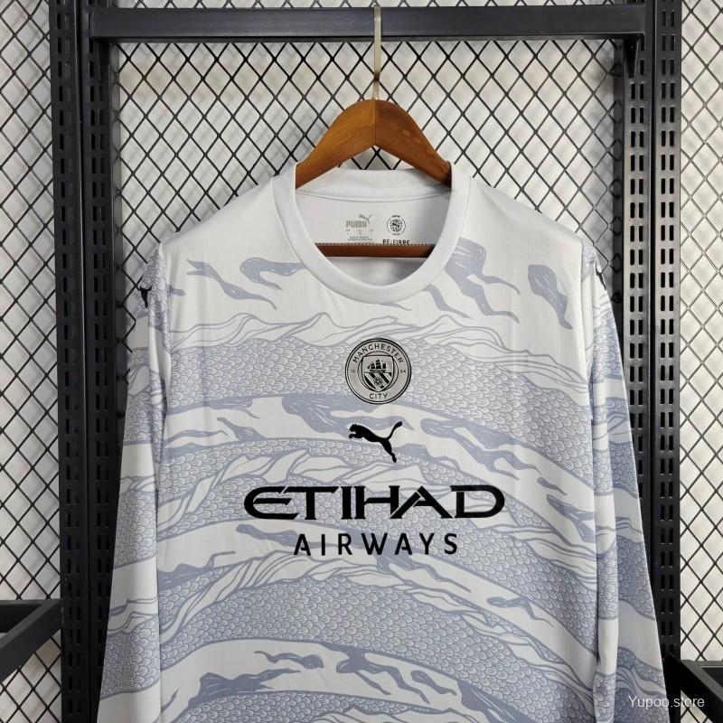 Manchester City 24-25 Dragon White Long Sleeve Jersey - Fans Version