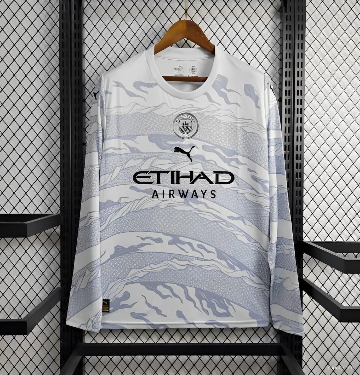 Manchester City 24-25 Dragon White Long Sleeve Jersey - Fans Version