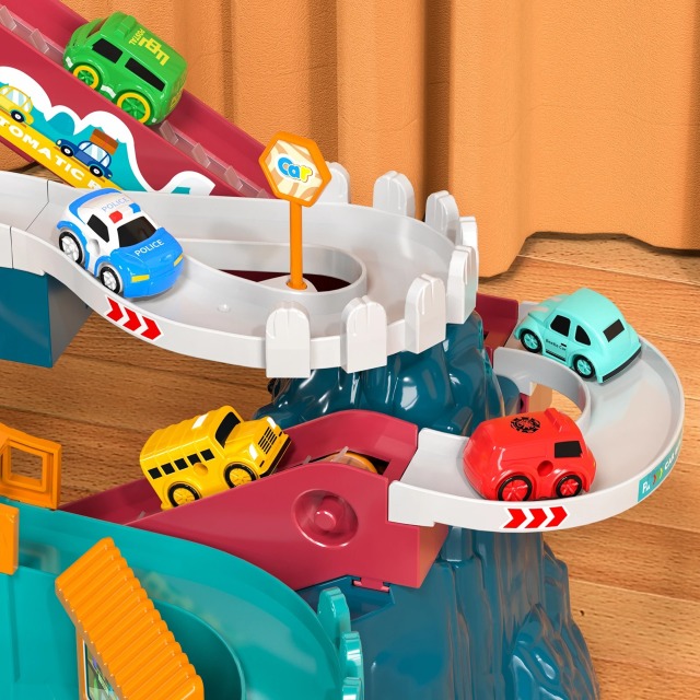 Ponyobaby Boys Dinosaur Race Track Playset - Dinosaur Rolling Hill Car Track Cars Ramp Track Toys Toys Mountain Track, Mini Cars For Kids