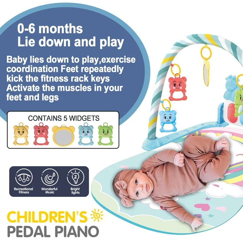 Ponyobaby Baby Fitness Stand Music Play Gym Activity Toys Newborn Piano Crawling Blanket Pedal Game Pad Early Education 0-36 Months Gifts