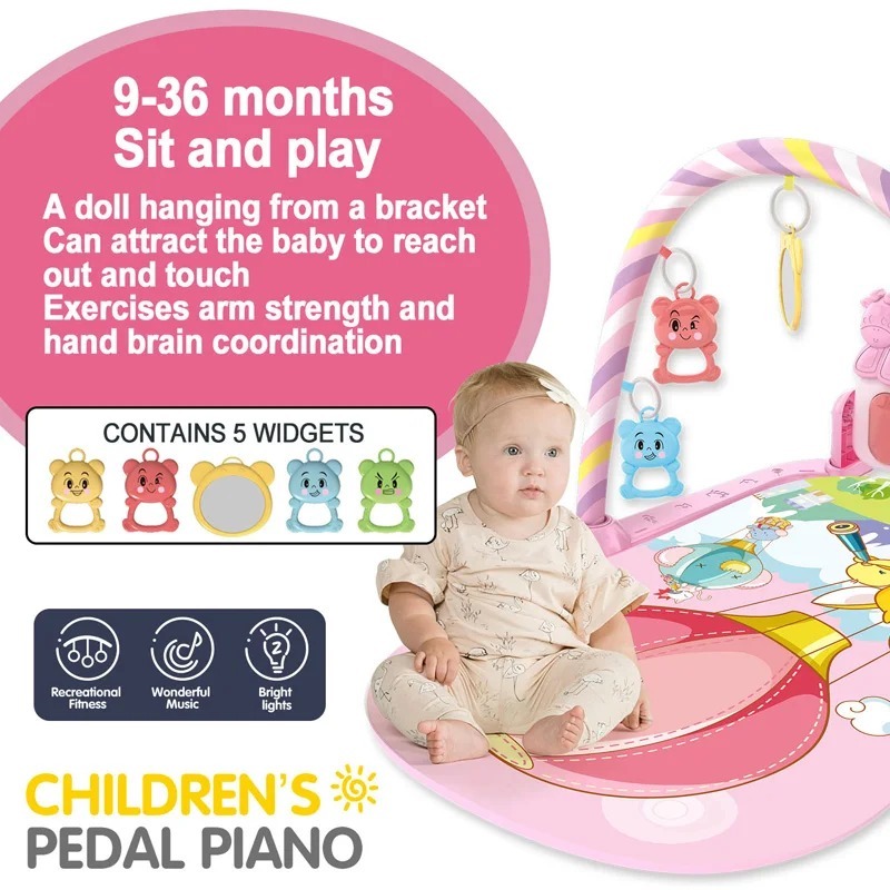 Ponyobaby Baby Fitness Stand Music Play Gym Activity Toys Newborn Piano Crawling Blanket Pedal Game Pad Early Education 0-36 Months Gifts