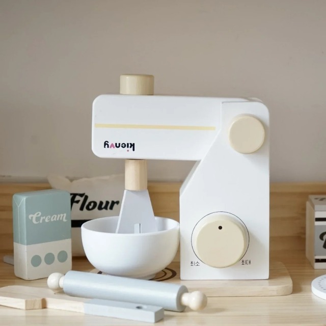 Ponyobaby Wooden Kitchen Pretend Play Toy Simulation Wooden Coffee machine Toaster Machine Food Mixer Baby Early Learning Educational Toys