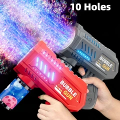 Ponyobaby 10 Holes Children Electric Bubble Gun Rocket Soap Automatic Bubble Machine Bubbles Gun Kids Summer Outdoor Bubble Blowing Toys