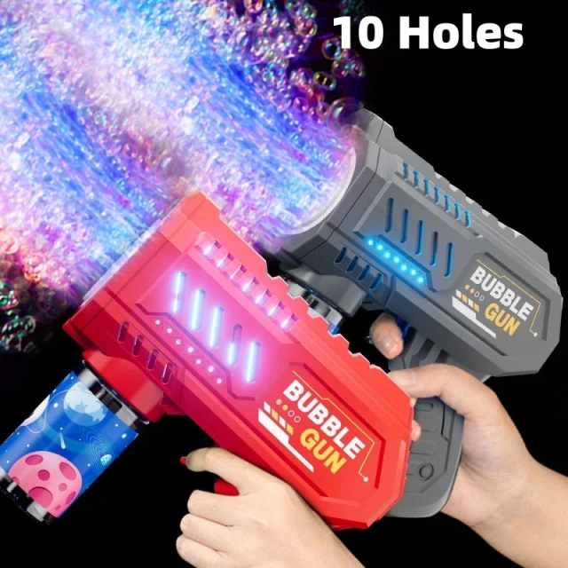 Ponyobaby 10 Holes Children Electric Bubble Gun Rocket Soap Automatic Bubble Machine Bubbles Gun Kids Summer Outdoor Bubble Blowing Toys