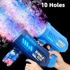 Ponyobaby 10 Holes Children Electric Bubble Gun Rocket Soap Automatic Bubble Machine Bubbles Gun Kids Summer Outdoor Bubble Blowing Toys