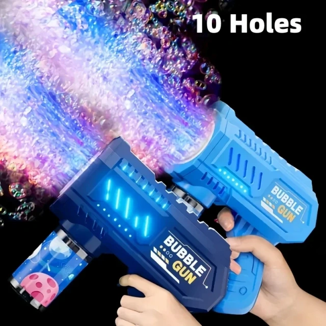 Ponyobaby 10 Holes Children Electric Bubble Gun Rocket Soap Automatic Bubble Machine Bubbles Gun Kids Summer Outdoor Bubble Blowing Toys