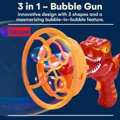 Ponyobaby Dino Bubble Blower - Super Fun Handheld Bubble Blower Gun - Dinosaur Toy for Kids, Toddlers - Bubble Machine Turns into a Fan - for Parties, Easter Baskets, and Bathtime Fun - Ages 4-8