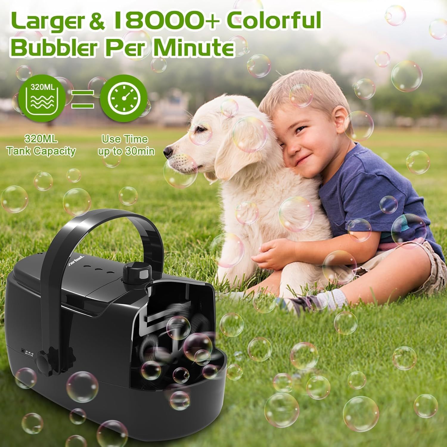 Ponyobaby Bubble Machine Durable Automatic Bubble Blower, 18000+ Big Bubbles Per Minute Bubbles for Kids Toddlers Bubble Maker Operated by Plugin or Batteries Bubble Toys for Indoor Outdoor Birthday Party
