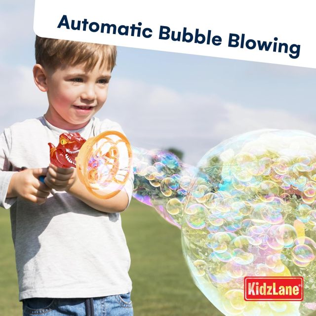 Ponyobaby Dino Bubble Blower - Super Fun Handheld Bubble Blower Gun - Dinosaur Toy for Kids, Toddlers - Bubble Machine Turns into a Fan - for Parties, Easter Baskets, and Bathtime Fun - Ages 4-8