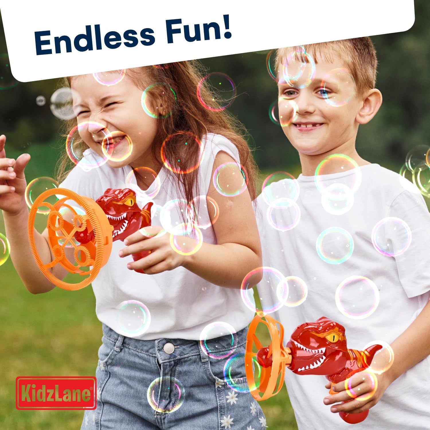Ponyobaby Dino Bubble Blower - Super Fun Handheld Bubble Blower Gun - Dinosaur Toy for Kids, Toddlers - Bubble Machine Turns into a Fan - for Parties, Easter Baskets, and Bathtime Fun - Ages 4-8