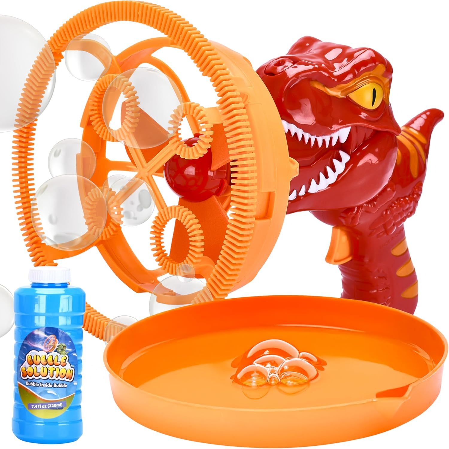 Ponyobaby Dino Bubble Blower - Super Fun Handheld Bubble Blower Gun - Dinosaur Toy for Kids, Toddlers - Bubble Machine Turns into a Fan - for Parties, Easter Baskets, and Bathtime Fun - Ages 4-8