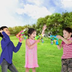 Ponyobaby Bubble Blaster Gun Set of 3 (No Batteries Needed) Includes LED Bubbles Guns and 6 Bottles Fluid, Outdoor, Indoor Fun Gift Idea, Summer Party Favors
