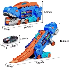 Ponyobaby Transport Dinosaur Truck with Foldable into Standing Transforms Sliding Race Track T-rex Best Birthday Gifts Toys Boys And Girls