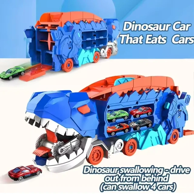 Ponyobaby Transport Dinosaur Truck with Foldable into Standing Transforms Sliding Race Track T-rex Best Birthday Gifts Toys Boys And Girls