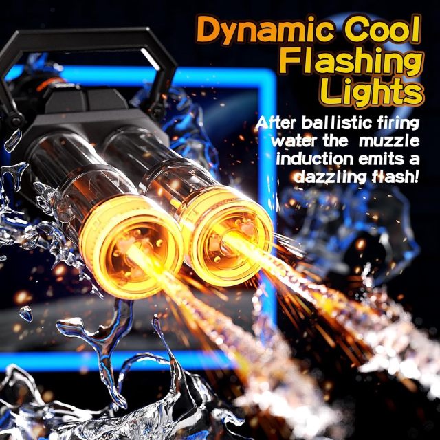 Ponyobaby Electric Water Gun for Adults, New Double Barrel Squirt Gun with Rotating and LED Light, Long Range Automatic Water Guns with Backpack, Two Batteries, Outdoor Toys for Kids Ages 8-12