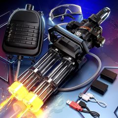 Ponyobaby Electric Water Gun for Adults, New Double Barrel Squirt Gun with Rotating and LED Light, Long Range Automatic Water Guns with Backpack, Two Batteries, Outdoor Toys for Kids Ages 8-12