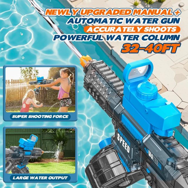 Ponyobaby Electric Water Gun for Adults & Kids - 36FT Automatic Water Guns with 520CC+ High Capacity Strongest Squirt Water Guns with 120min Long Battery Life Powerful WaterGun for Summer Party