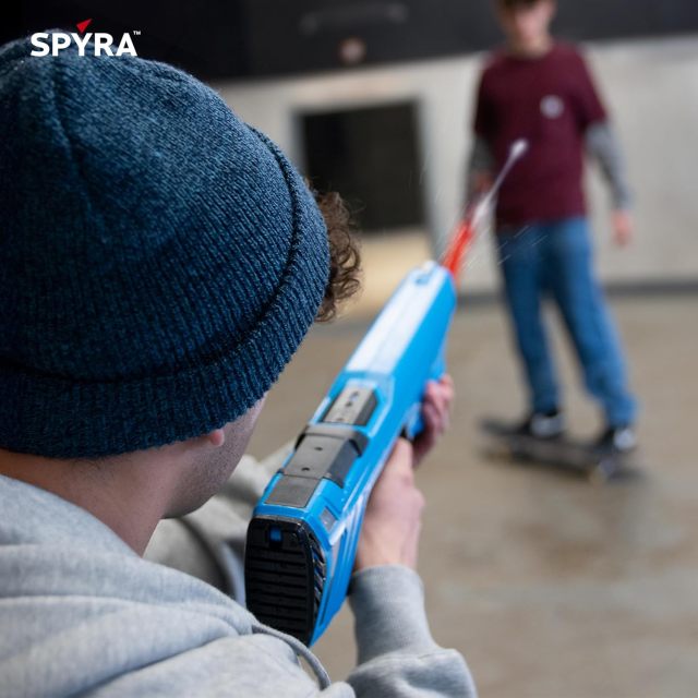 Ponyobaby Electric Water Blaster, Outdoor Squirt Gun with LED Display, SpyraGO, Blue- Automatic Water Blast Guns for Beach, Backyard, Patio, and Garden