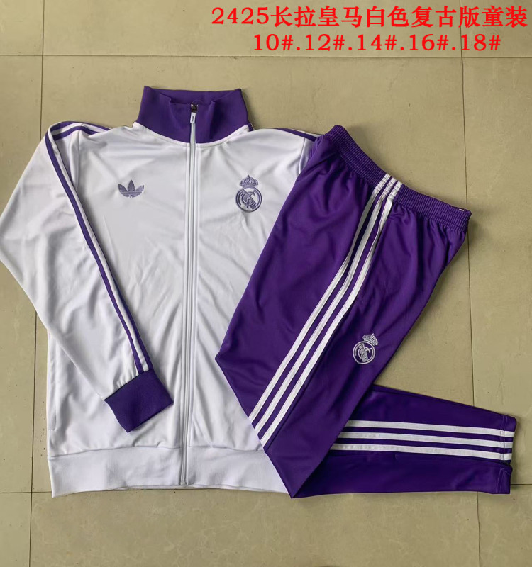 【Kids Kit Training Wear】E997 # 2425 Long Pull Real Madrid White Retro Edition
