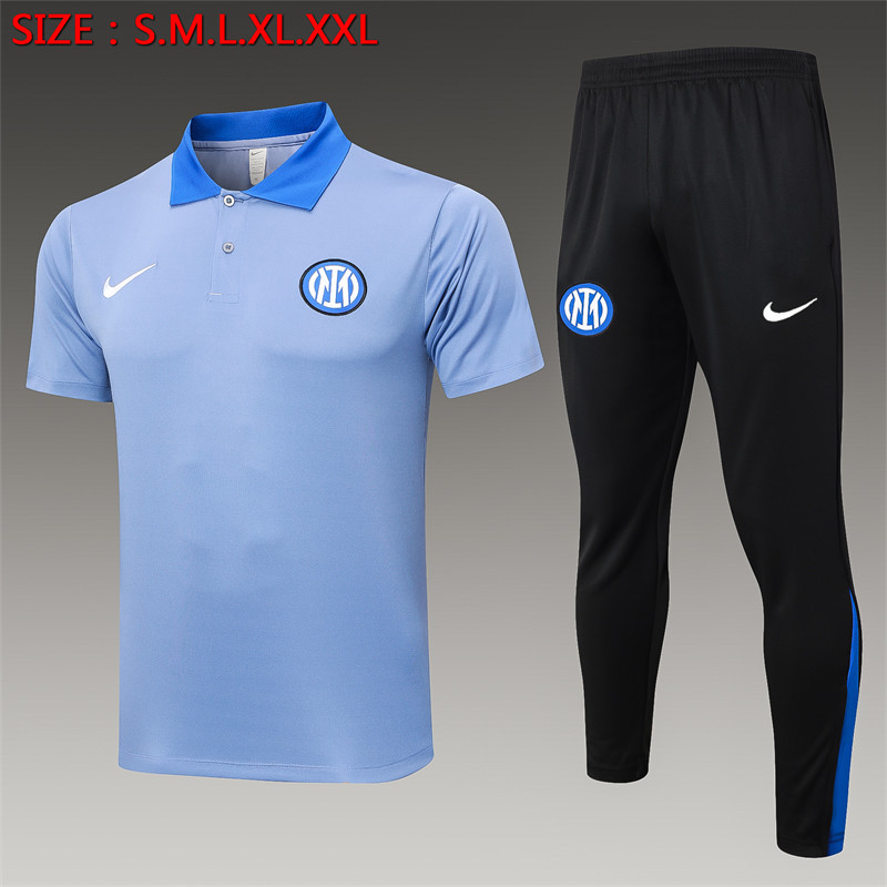 【Adult Training Wear 】C1100 # 2425POLO Inter Milan Grey (Collar Colored Blue)