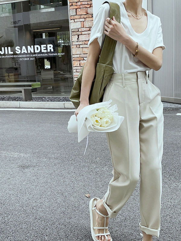 White cropped suit pants