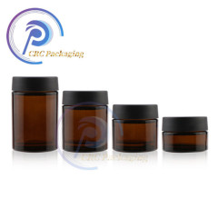 2oz 3oz 4oz Amber Round Marijuana Glass Jars Child proof cover