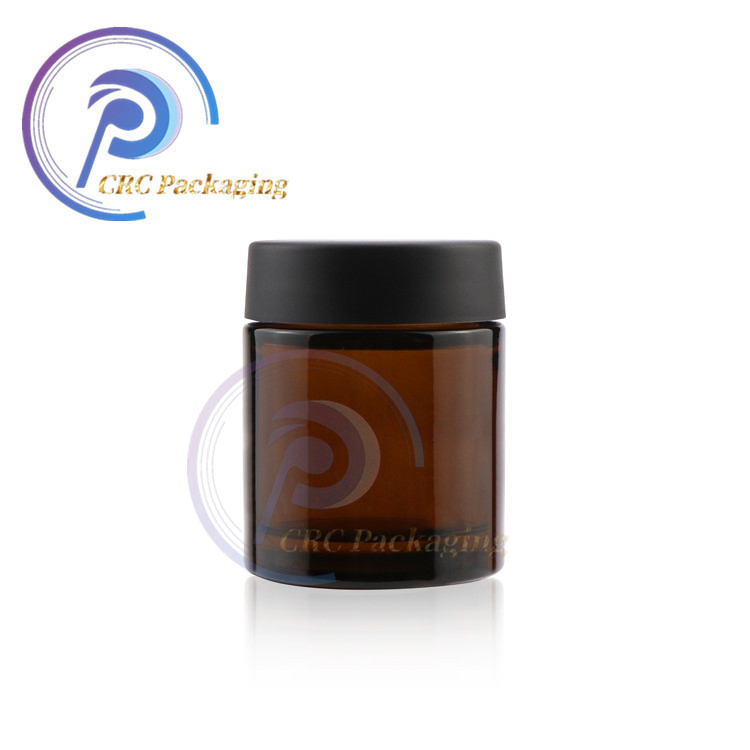 4 oz Amber Round Cannabis Glass Jars Child proof cover