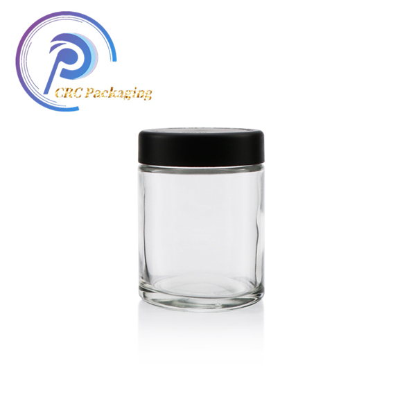 Custom logo 2 oz Clear Child Resistant Glass Jar with Black CR lid