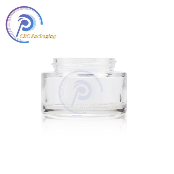 Clear glass cosmetic body cream jar with wood lids for skincare packaging set cosmetic glass jars with wood lid