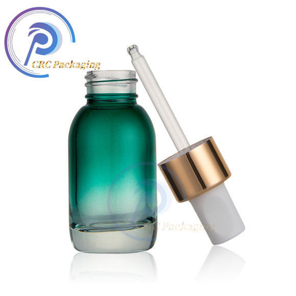 Cosmetic frosted clear green glass dropper serum bottles for essential oil