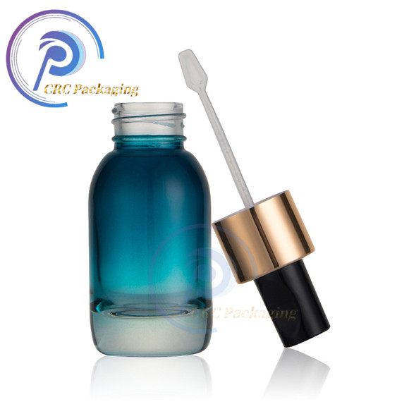 Cosmetic frosted clear green glass dropper serum bottles for essential oil