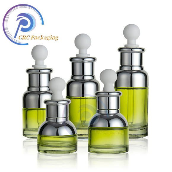 Cosmetic essential oil bottle 20ml 30ml 50ml blue round skin care packaging serum glass dropper bottle