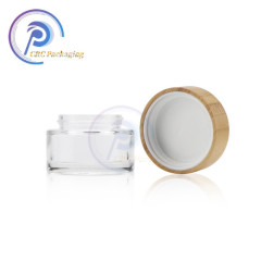 Clear glass cosmetic body cream jar with wood lids for skincare packaging set cosmetic glass jars with wood lid