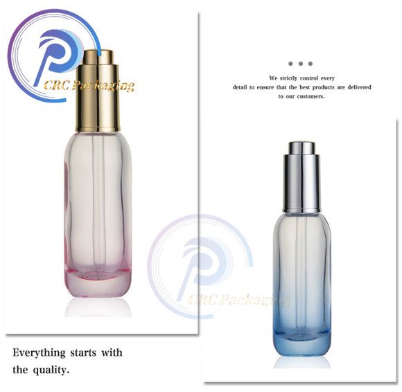 Luxury 15 30 40 50 ml empty thick based cosmetic face serum oil glass bottle with silver push button dropper cap