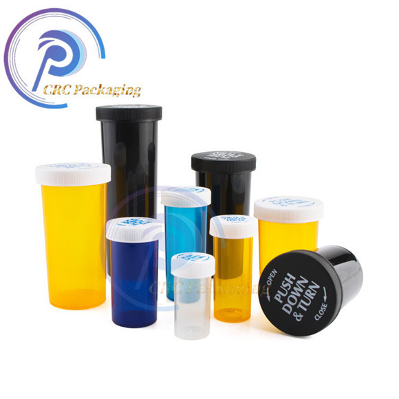 Child Resistant Bottle Push Down Turn Pill Plastic Child Safety Reversible Cap Vials