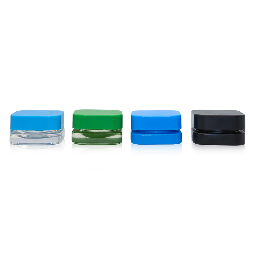 SAMPLE of Qube 9mL Square Glass Concentrate Jar - Clear, Opaque Black, or Opaque White Child Resistant