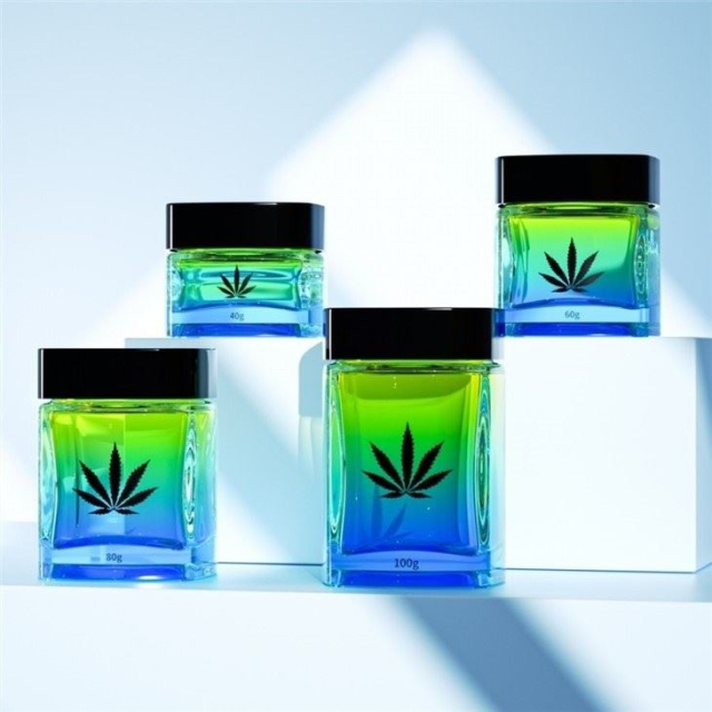 THCR 4oz Square Clear Glass Jar Child-Resistant Ribbed Flat Cap