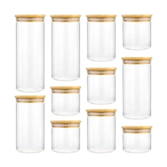 Eco-friendly clear storage bottles jars kitchen bamboo food containers coffee spice storage jar